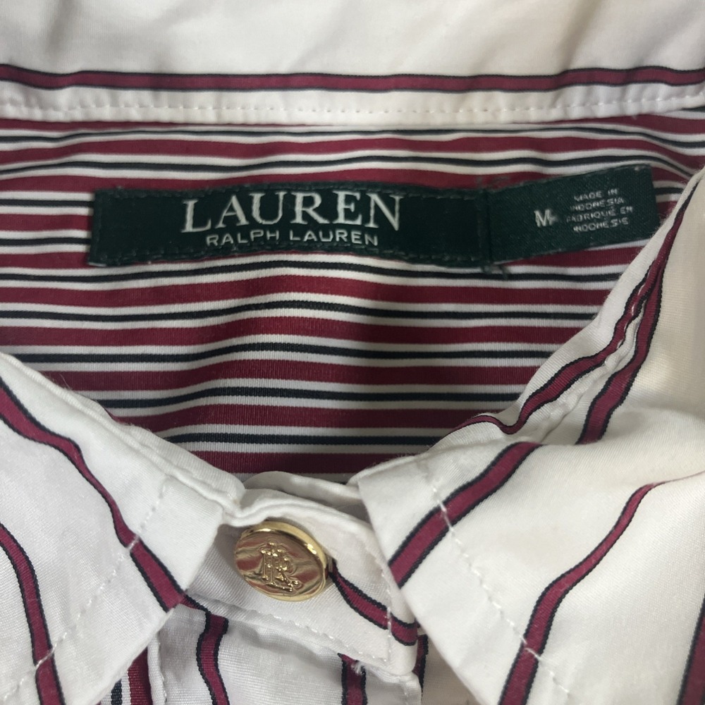 Lauren Ralph Lauren Red Striped Patchwork Long Sleeve Blouse Shirt Womens Medium - Picture 6 of 16